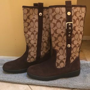 Coach Tulip Signature Suede MidCalf Boots.